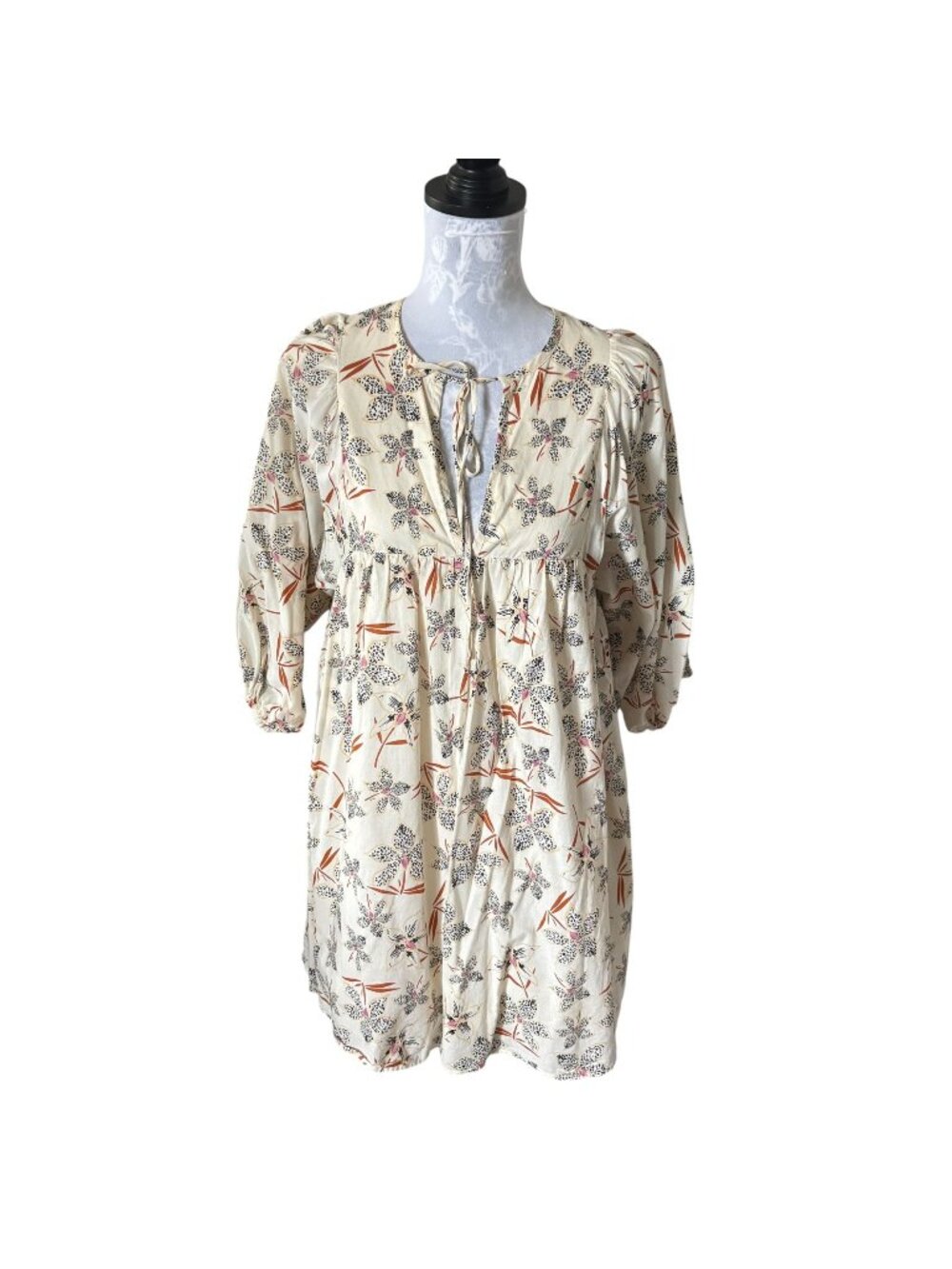Anthropologie Caballero Breezy Tunic Dress Babydoll Puff Sleeve Boho SMALL